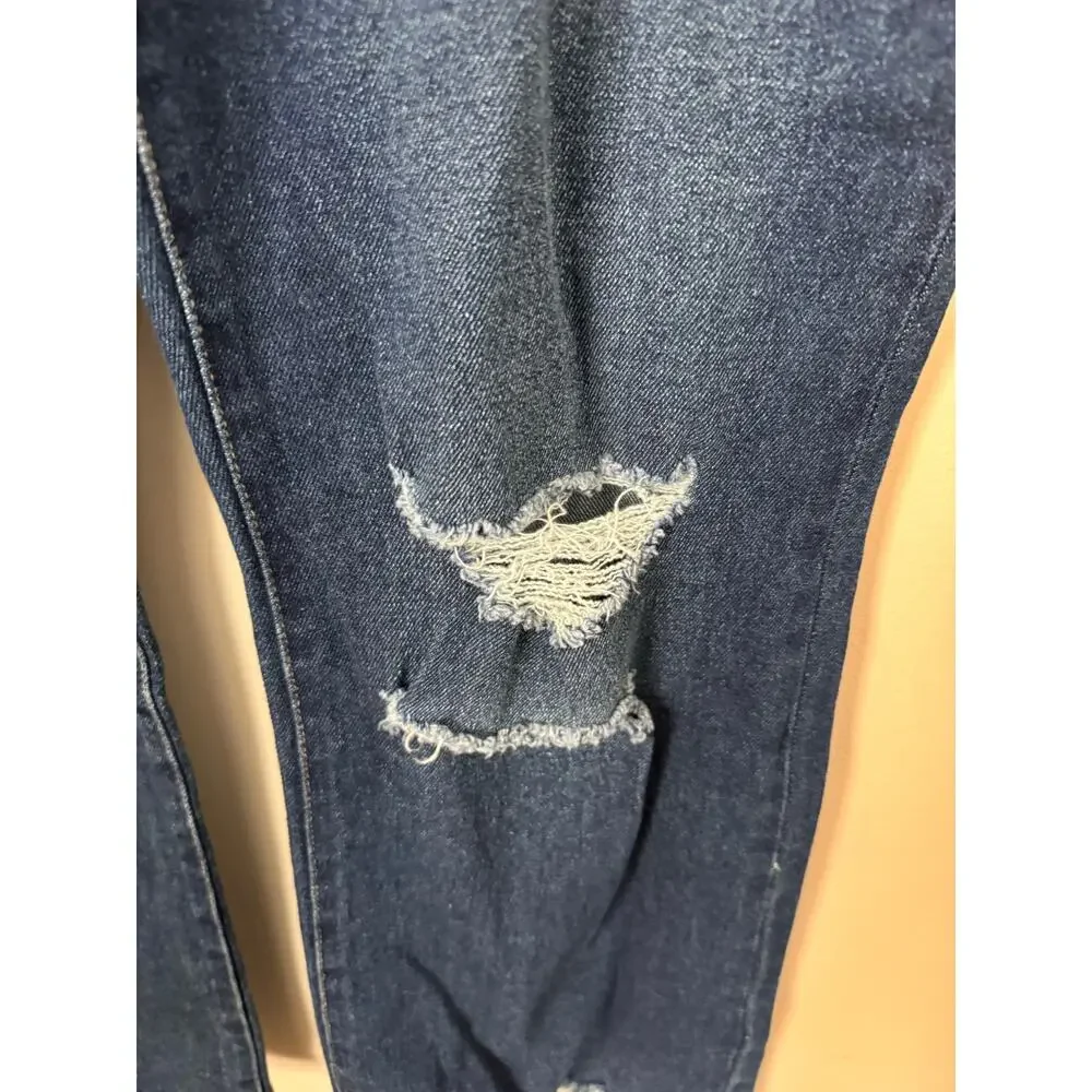 NWT Love Fire Crop Kick Flare Jeans Size 15 Dark Wash Distressed - Picture 4 of 10